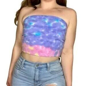 American Eagle Soft & Sexy Purple Ribbed Tie Dye Tube Top
